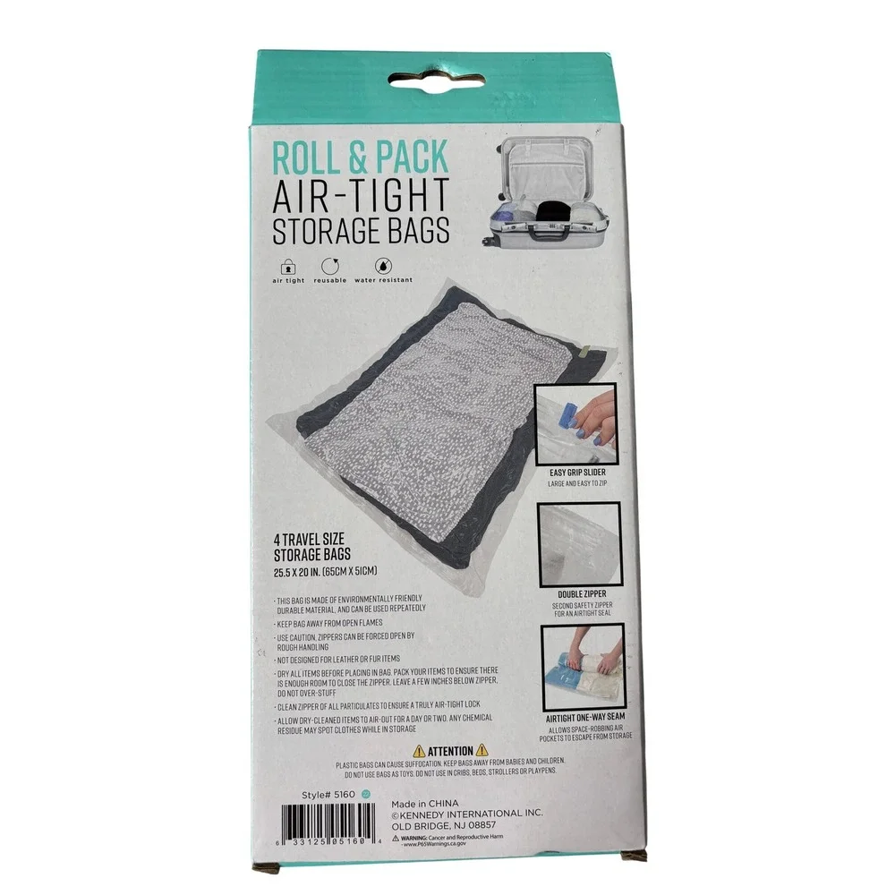 G Force Roll & Pack Air-Tight Storage Bags Unisex OS Clear New 4 Piece Set 5160